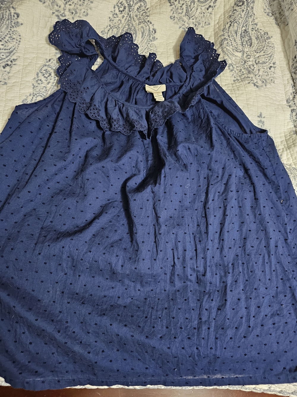 St. John's Bay Navy Eyelet Ruffle Sleeveless Camisole Top